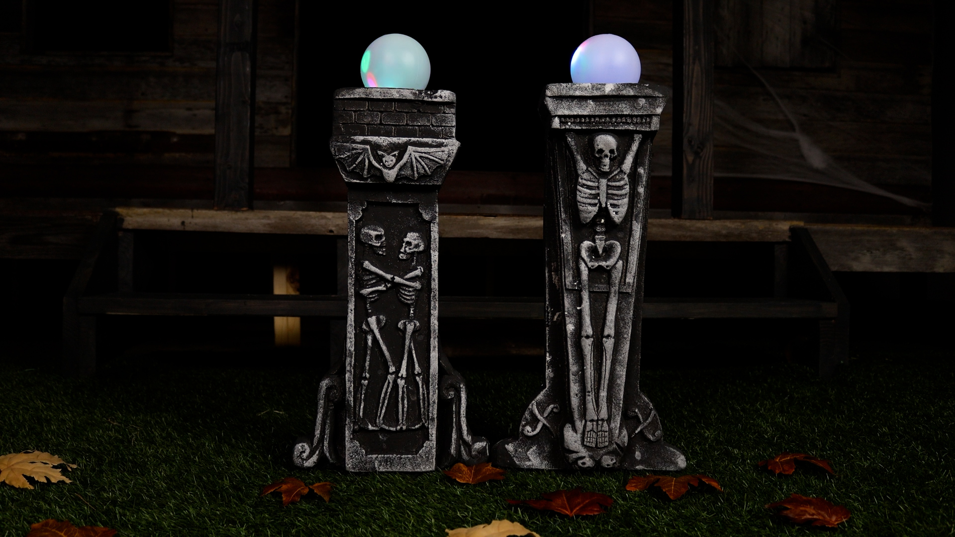 FY74670_Pair of 24'' Pillars with Light Up Globes Decoration
